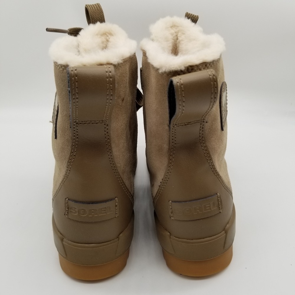 SOREL Lennox STLT Lace Boots Women 8 Khaki Waterproof Faux Fur Suede NL3425-297 - Picture 4 of 7